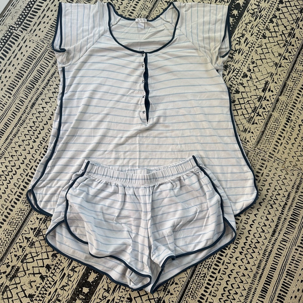 Women's Lake Blue Striped Maternity PJ’s